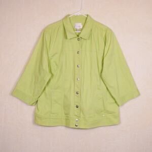 CJ Banks Lime Green Denim Jacket Size 2X Stretch Snap Front Chartreuse Y2K 90s